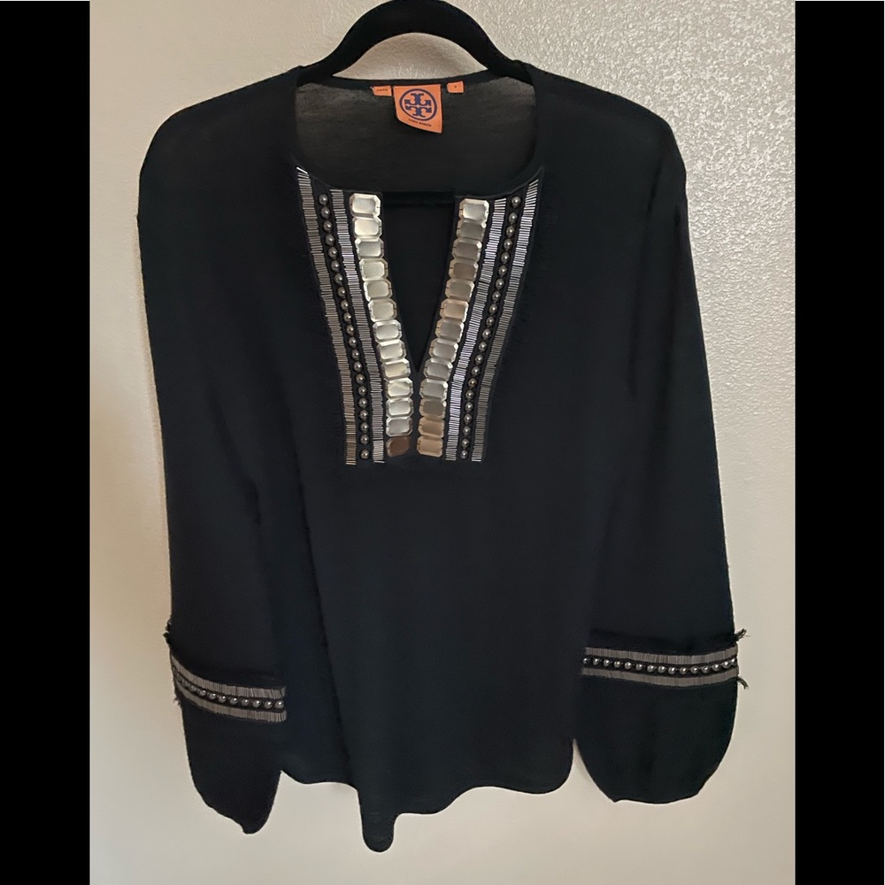 Tory Burch Merino Wool Embelished Sweater Blouse